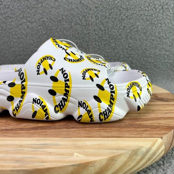 Champion Men\'s Meloso Squish Smile Slides Sandals White Black Yellow Sz 10 main image 10